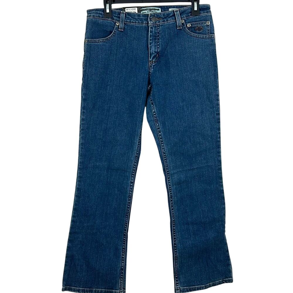 Harley-Davidson Womens 6 Petite Bootcut Blue Denim Jeans Logo Pocket NEW